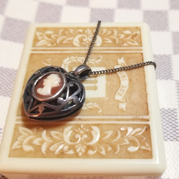 HOLD FOR NANCY Cameo Locket Sterling Necklace - Picture 4 of 6